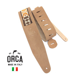 기타가죽스트랩 자카드스웨이드 오렌지 ORCA Made in Italy