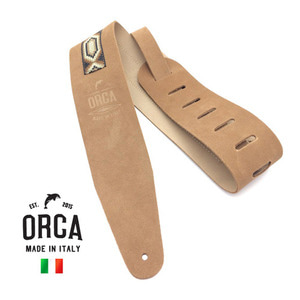 기타가죽스트랩 자카드스웨이드 브라운 ORCA Made in Italy